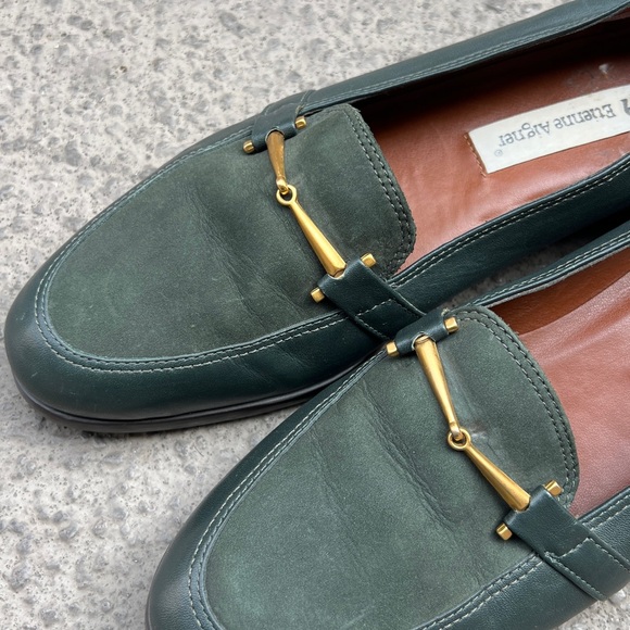 Etienne Aigner Enya Deep Green Suede Loafers With Brass Horse Hardware Size 9M main image 9